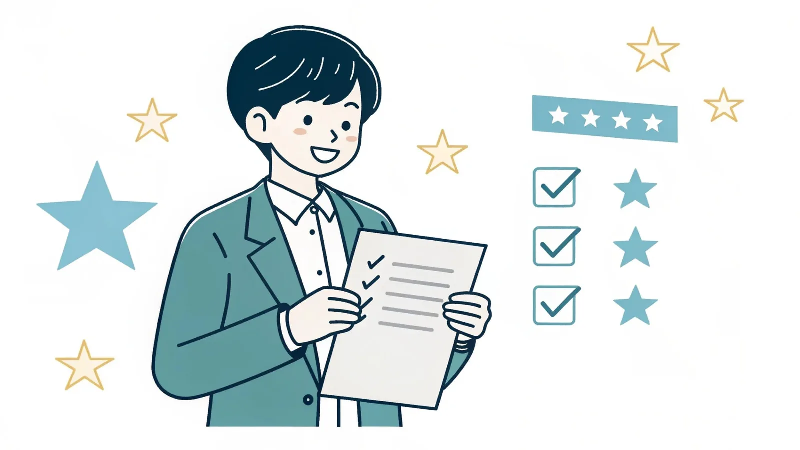 完成した志望理由書を確認する学生のイラスト