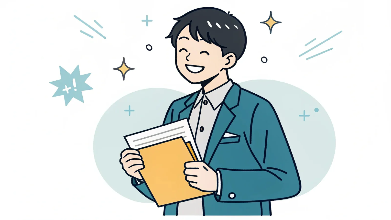 自信を持って提出する学生のイラスト