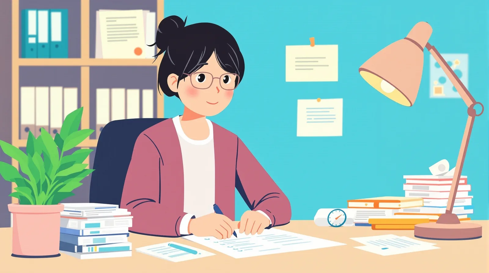 最終チェックリストを確認する学生のイラスト
