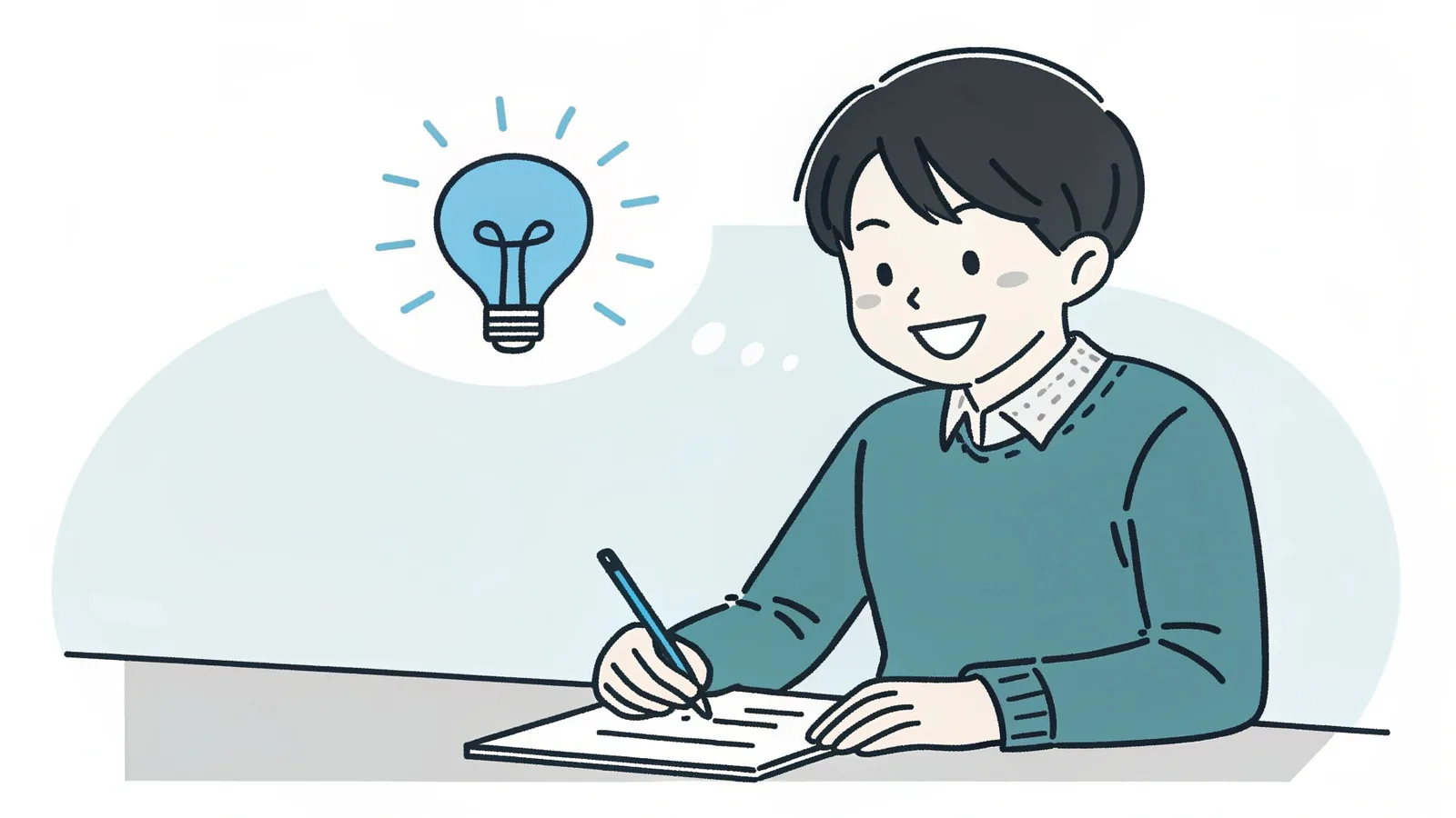 例文を執筆する学生のイラスト