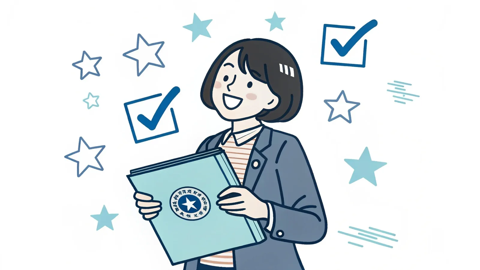 自信を持って志望理由書を提出する学生のイラスト