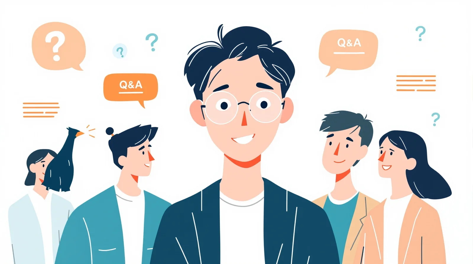 疑問を解消する日本人学生のイラスト