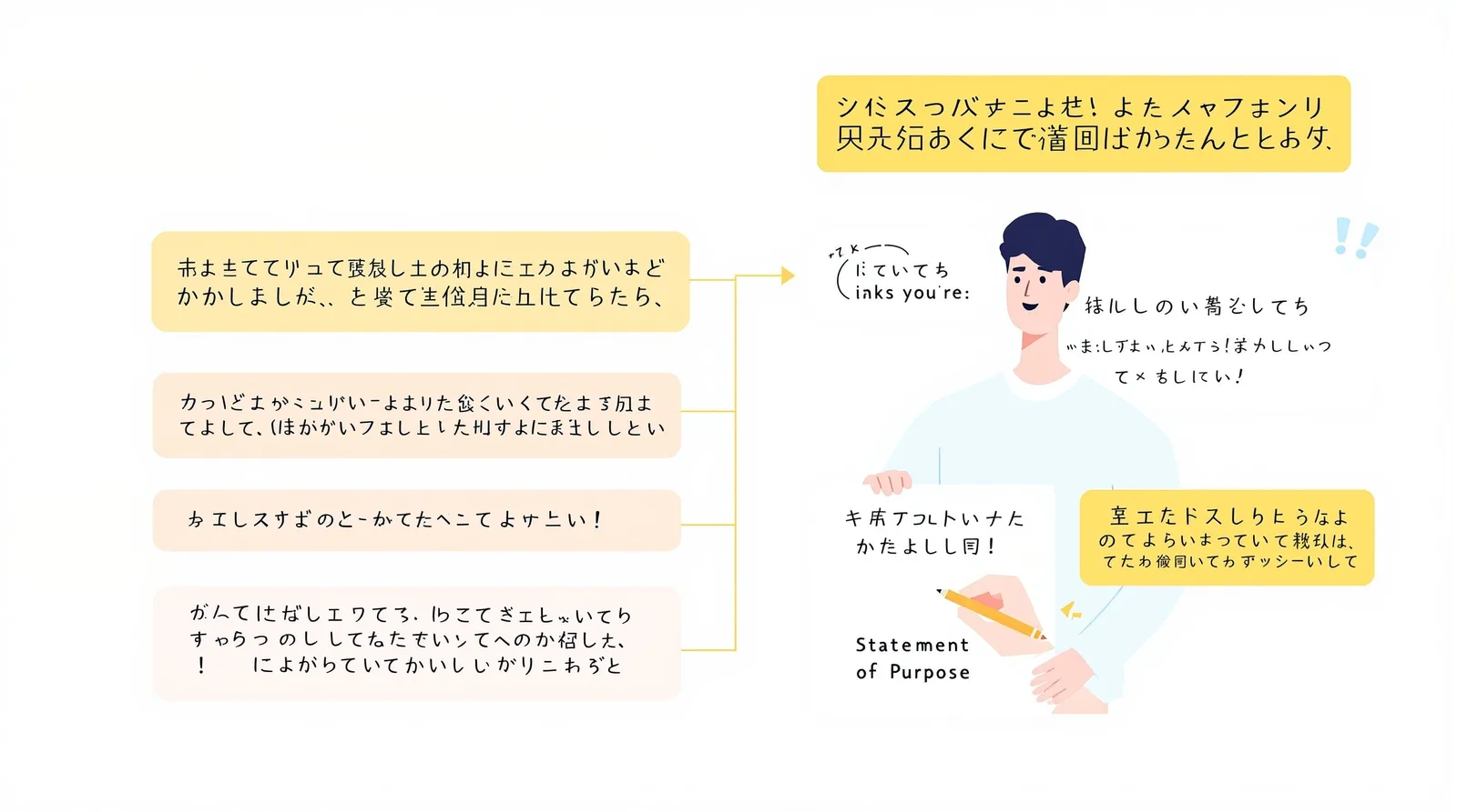 説得力のある構成を書く学生のイラスト