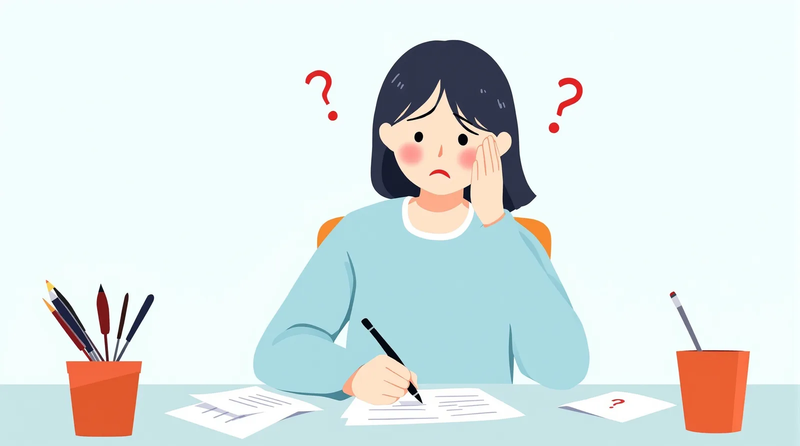 志望理由書作成に悩む学生のイラスト