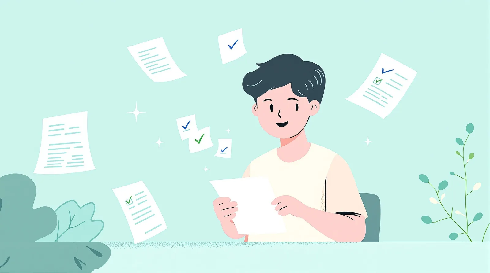 最終チェックをする学生のイラスト