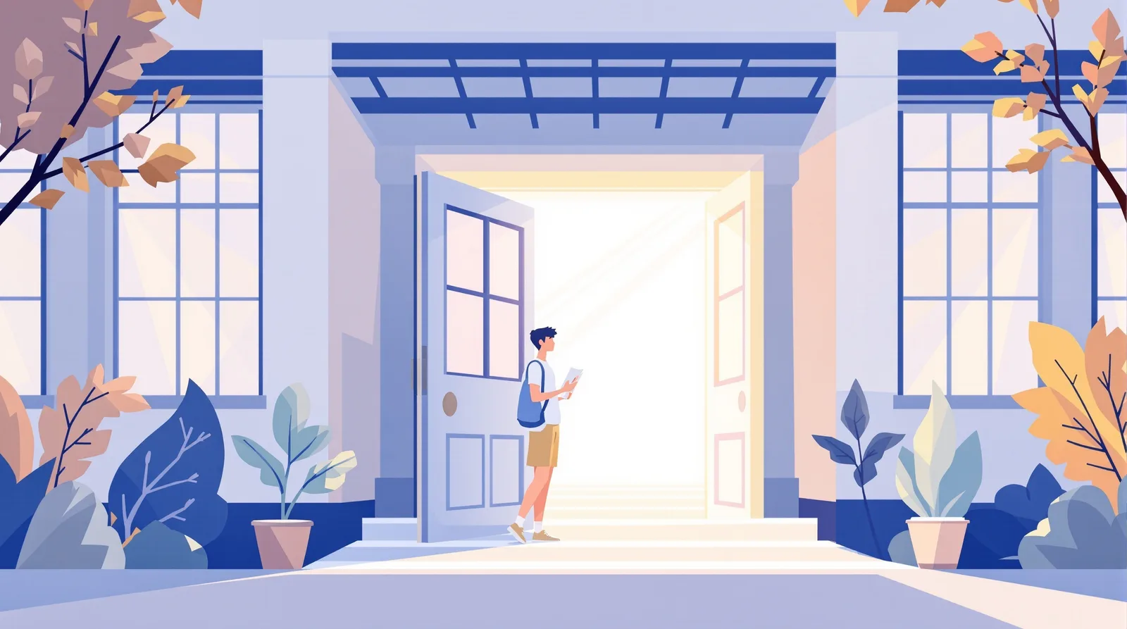 立教大学の扉を開く日本人学生のイラスト