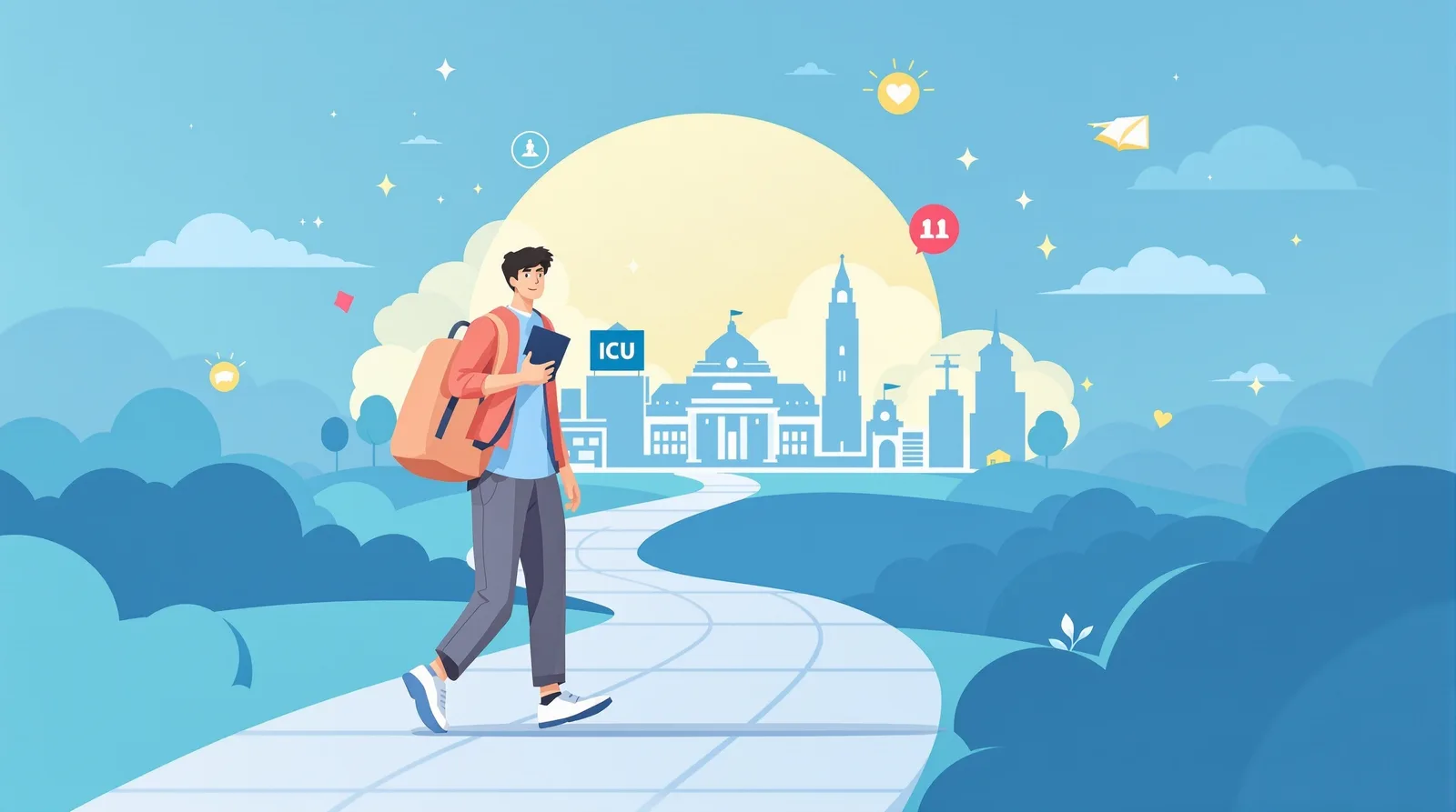 未来への道のりを歩む学生のイラスト