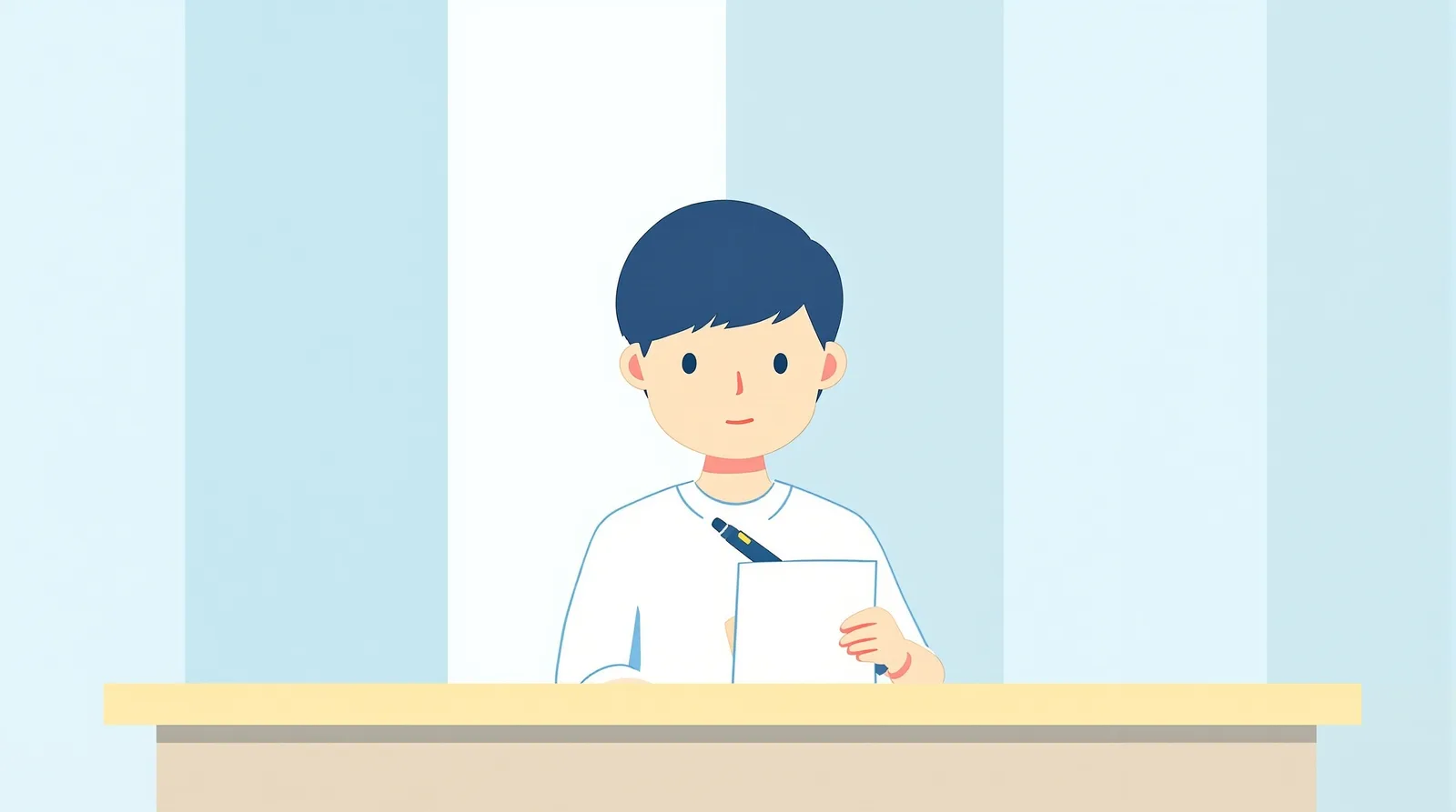 志望理由書作成における3つの壁に直面する学生のイラスト
