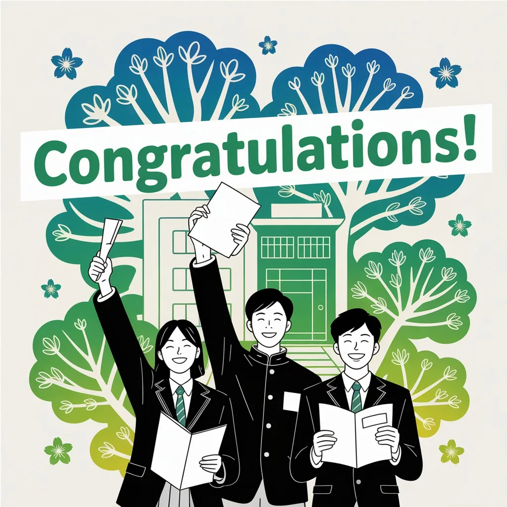 合格して喜ぶ日本人学生のイラスト