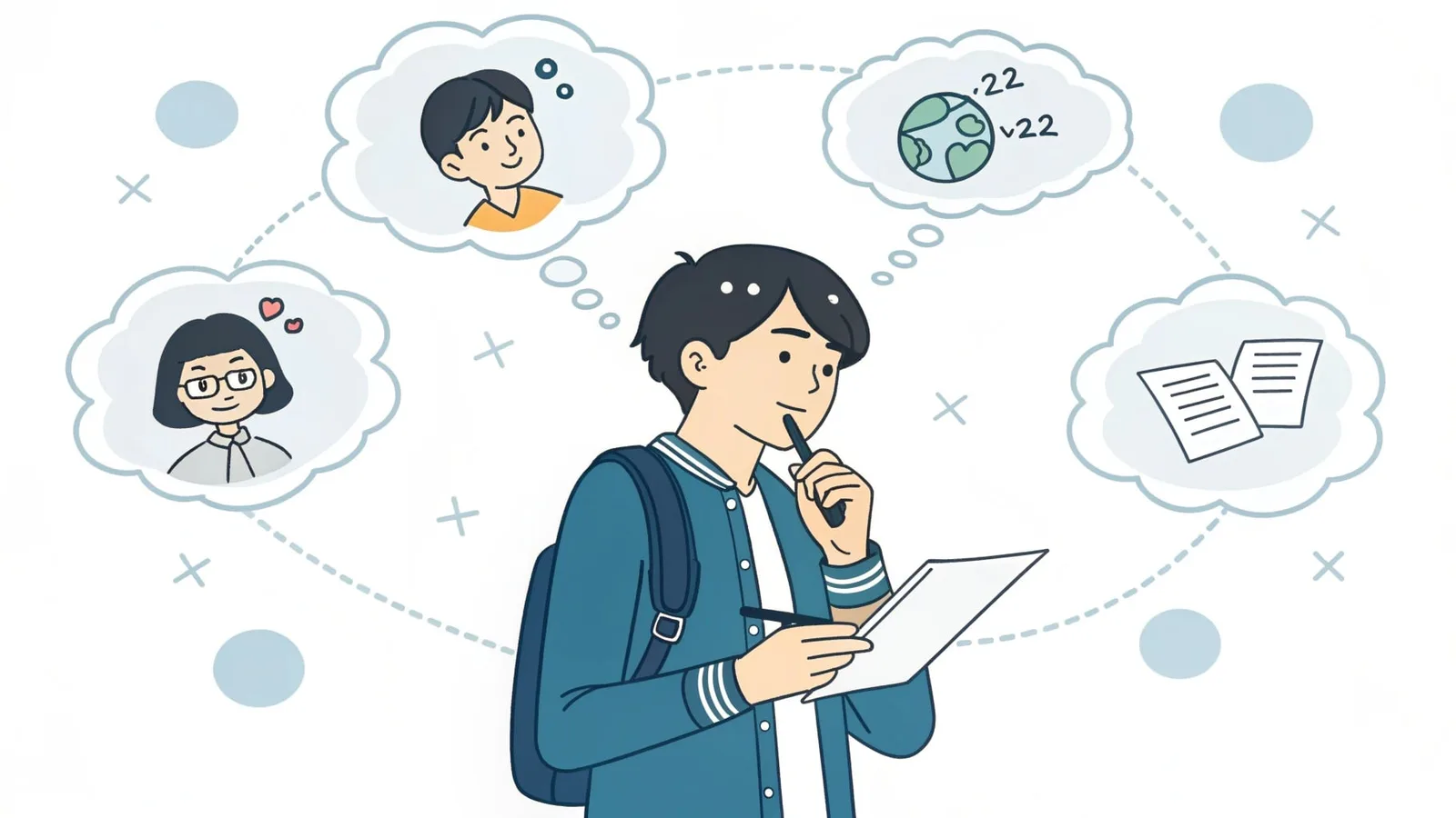 自己分析を深める学生のイラスト