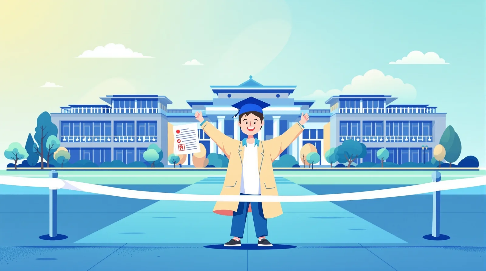 合格への準備が整った日本人学生のイラスト