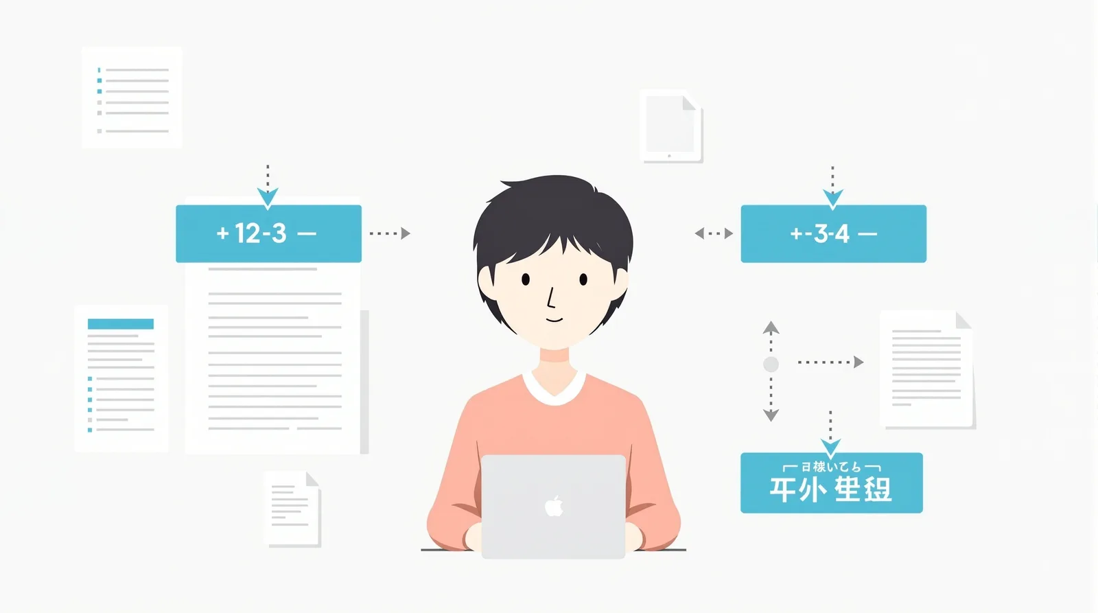 4部構成テンプレートを整理する学生のイラスト