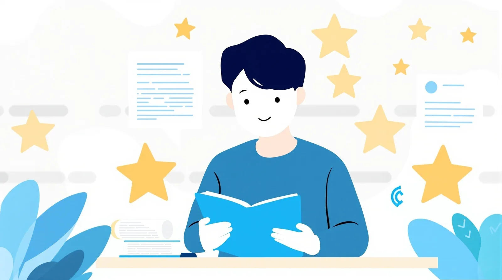 合格例文を分析する学生のイラスト