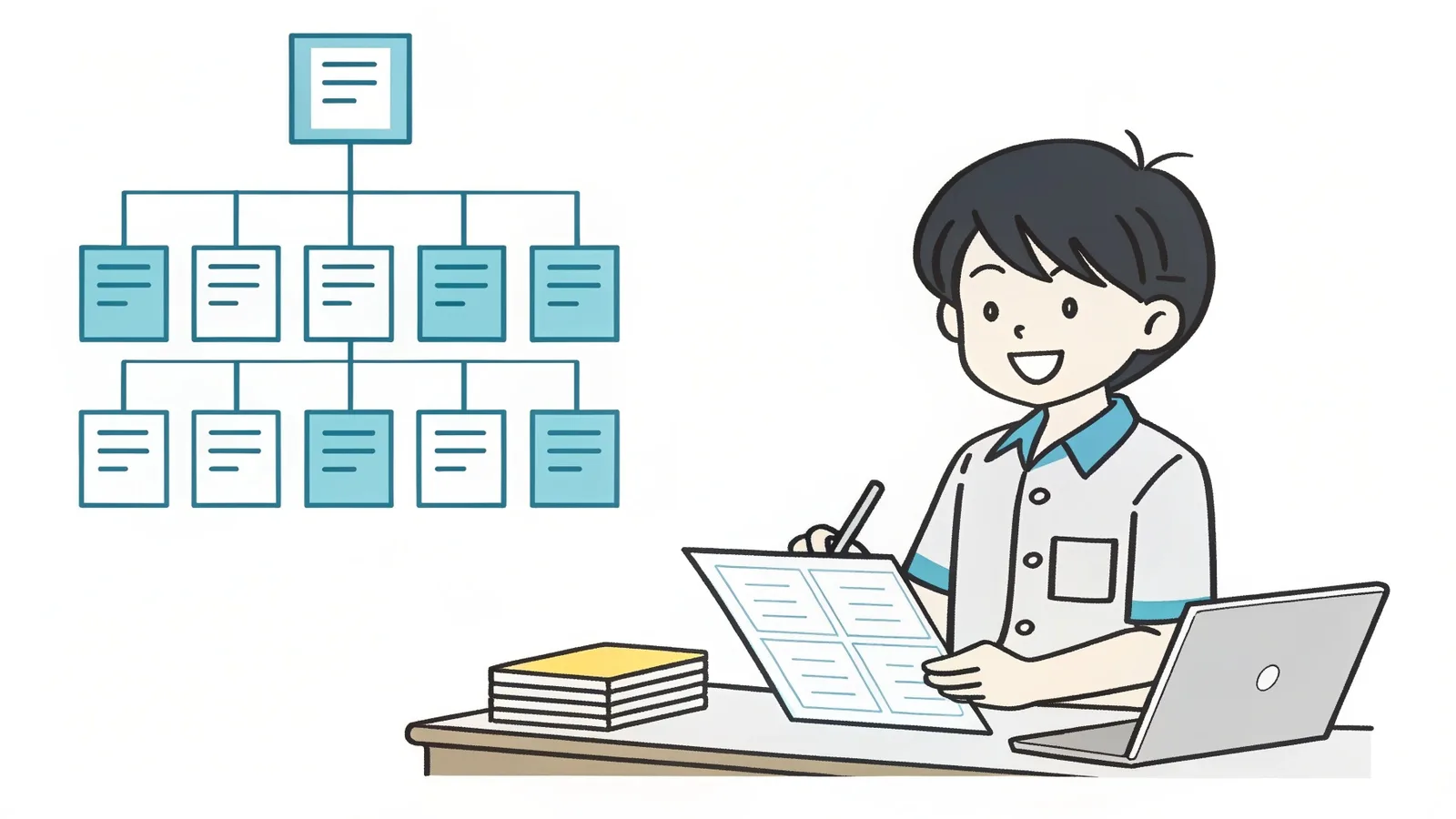 志望理由書の構成を考える学生のイラスト