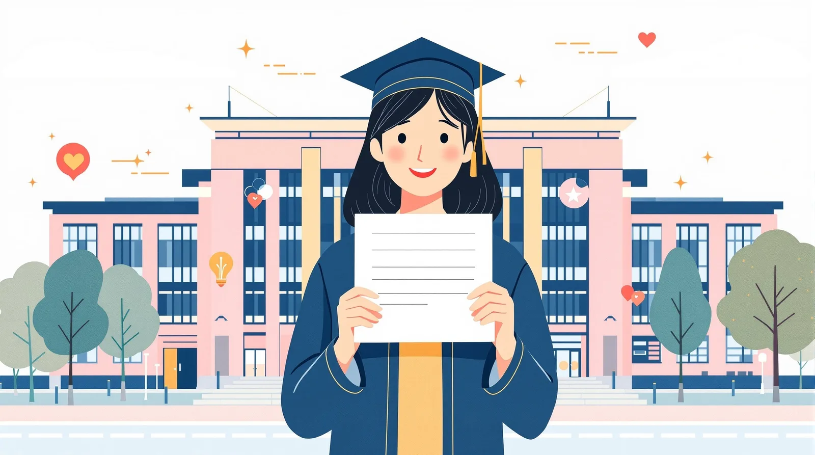 未来への手紙として志望理由書を完成させた日本人学生のイラスト