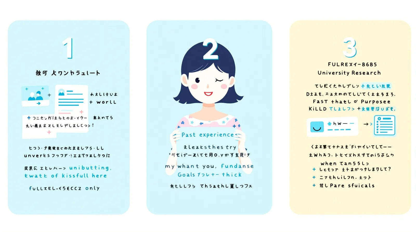 3ステップ構成を考える学生のイラスト