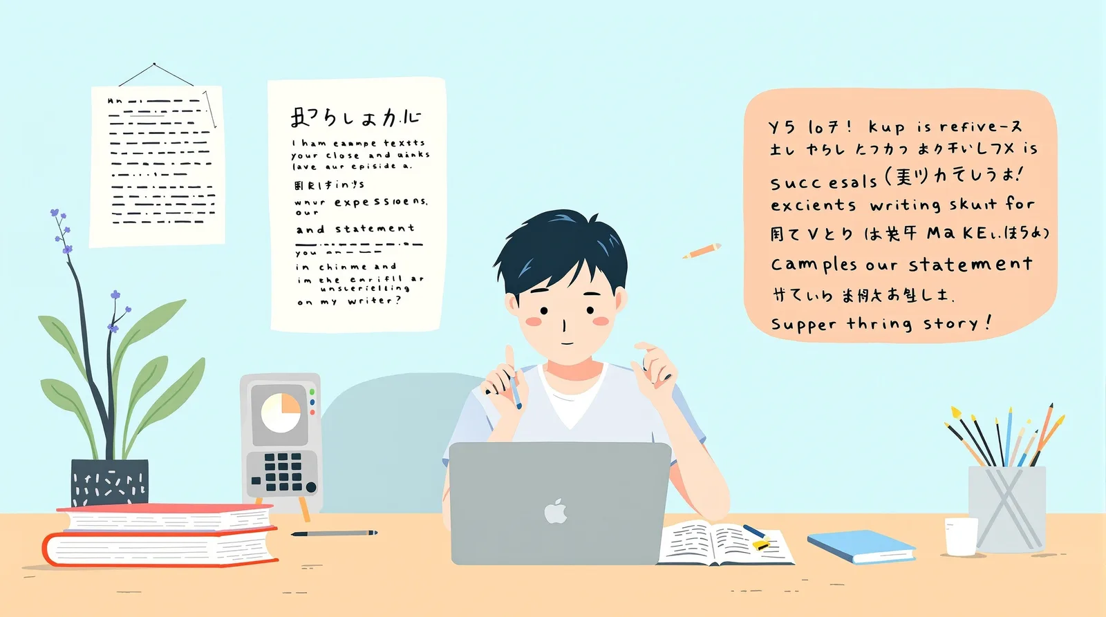 差がつく表現を磨く学生のイラスト