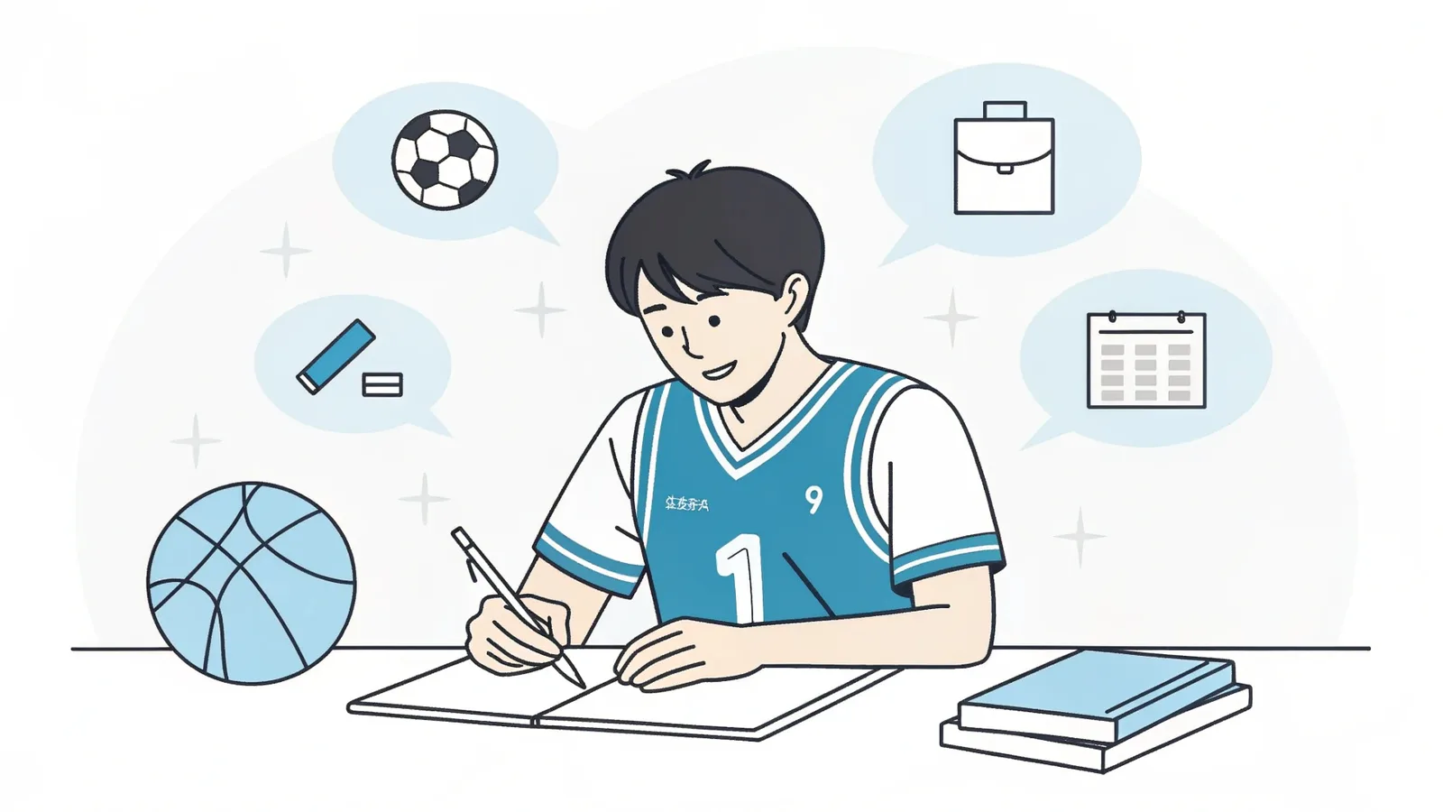 志望理由書の事前準備をする学生のイラスト