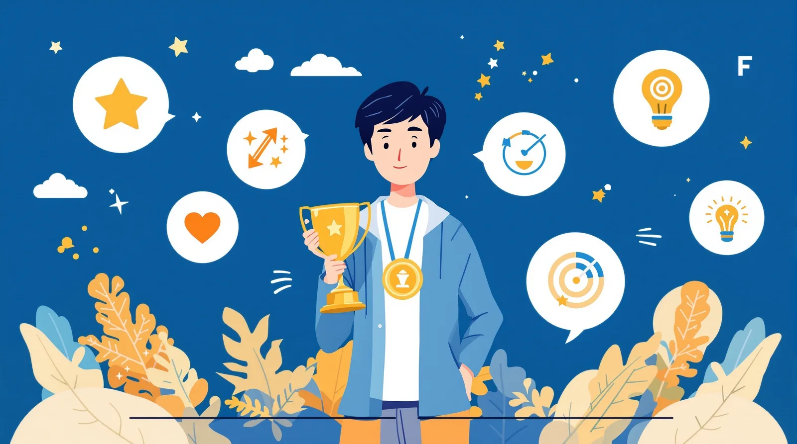 差別化戦略で高得点を狙う日本人学生のイラスト