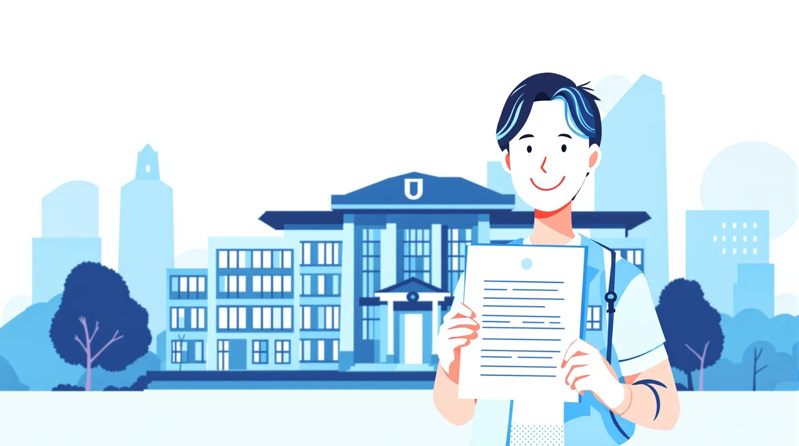 自信を持って志望理由書を完成させた学生のイラスト