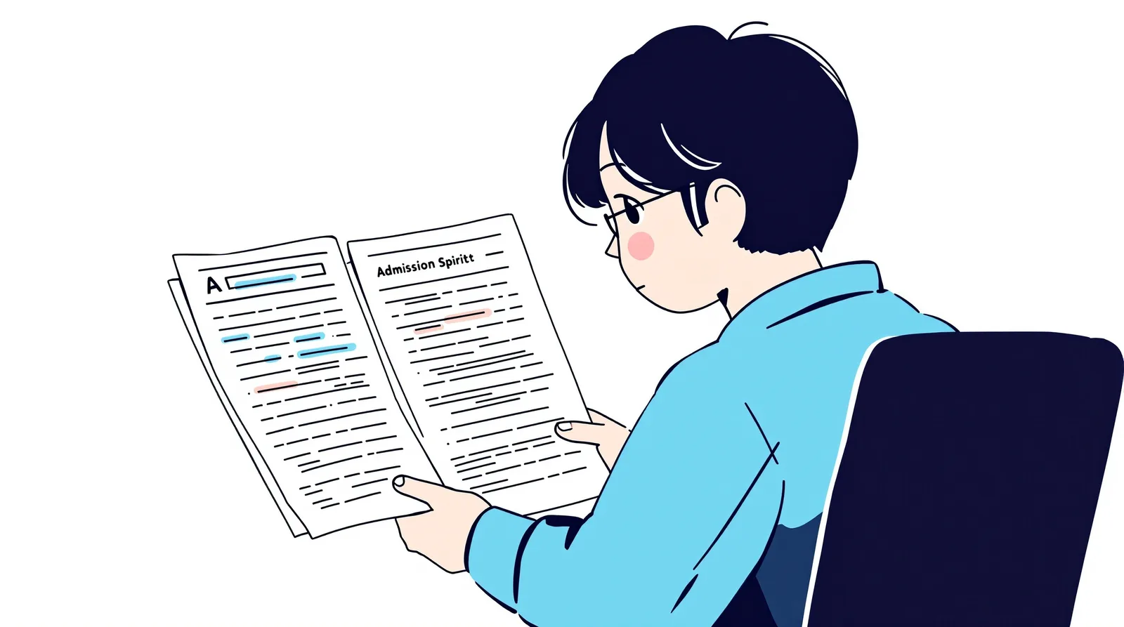 アドミッションポリシーを読み解く学生のイラスト