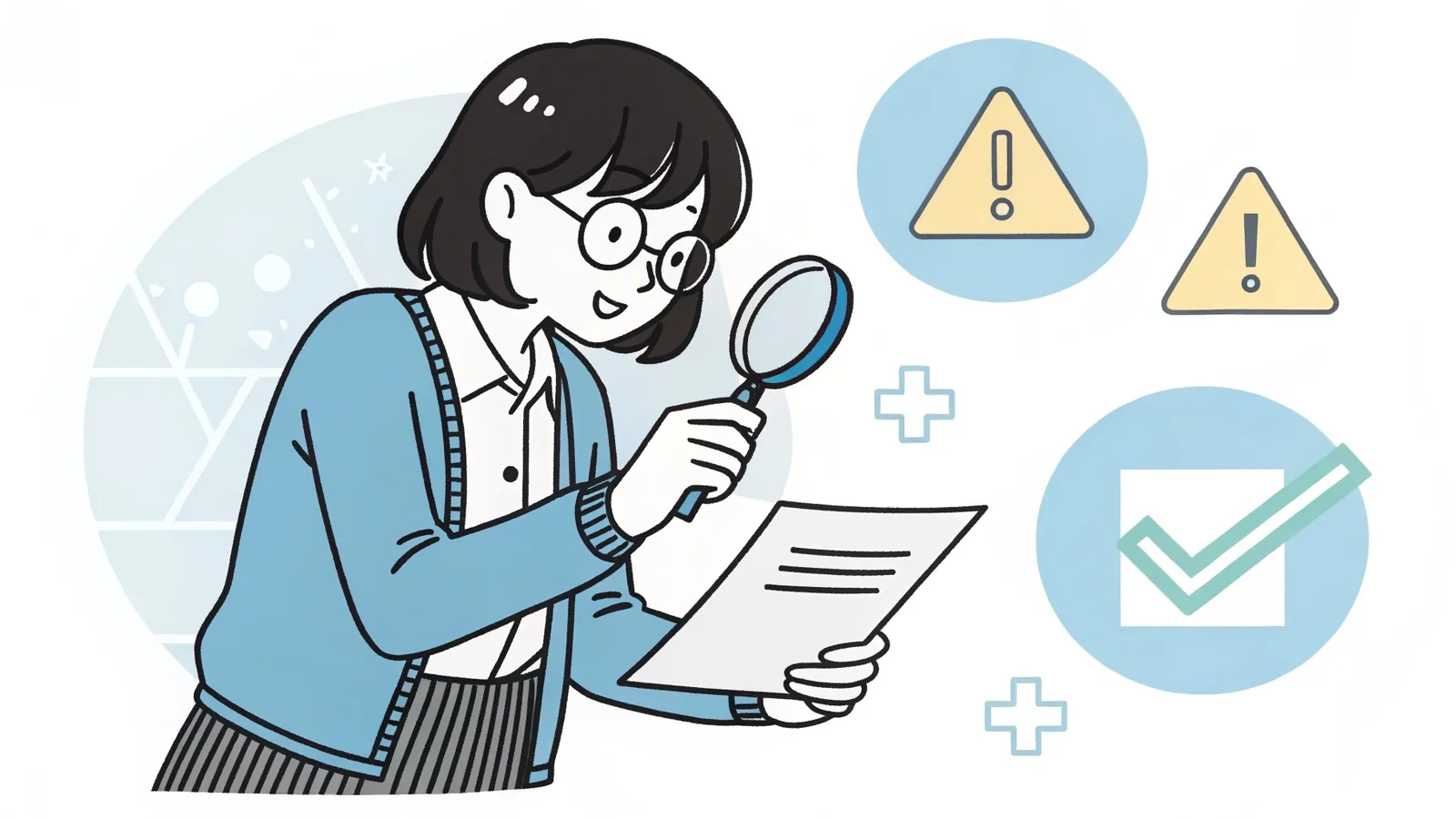 注意点を確認する学生のイラスト