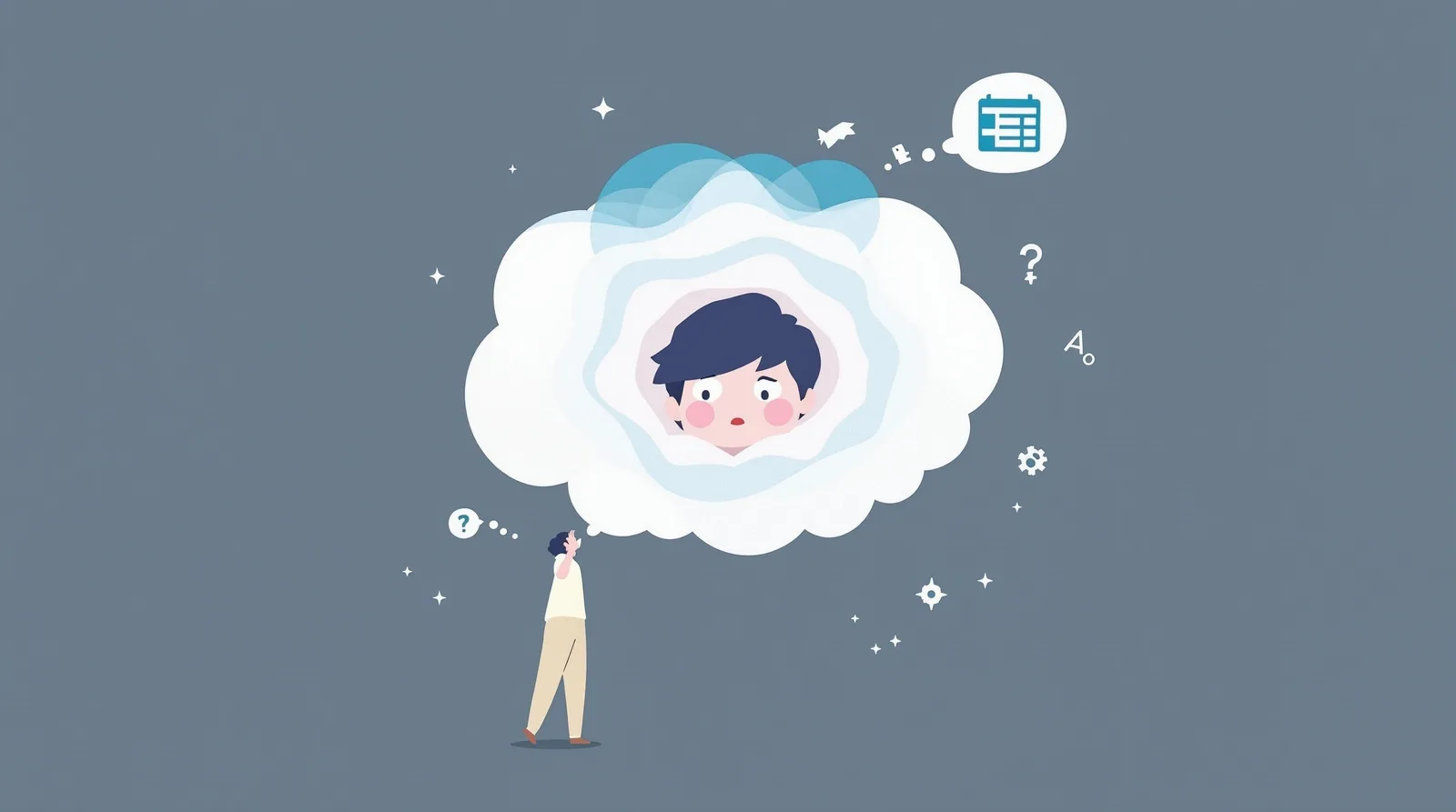 志望動機の核心を深く考える日本人学生のイラスト