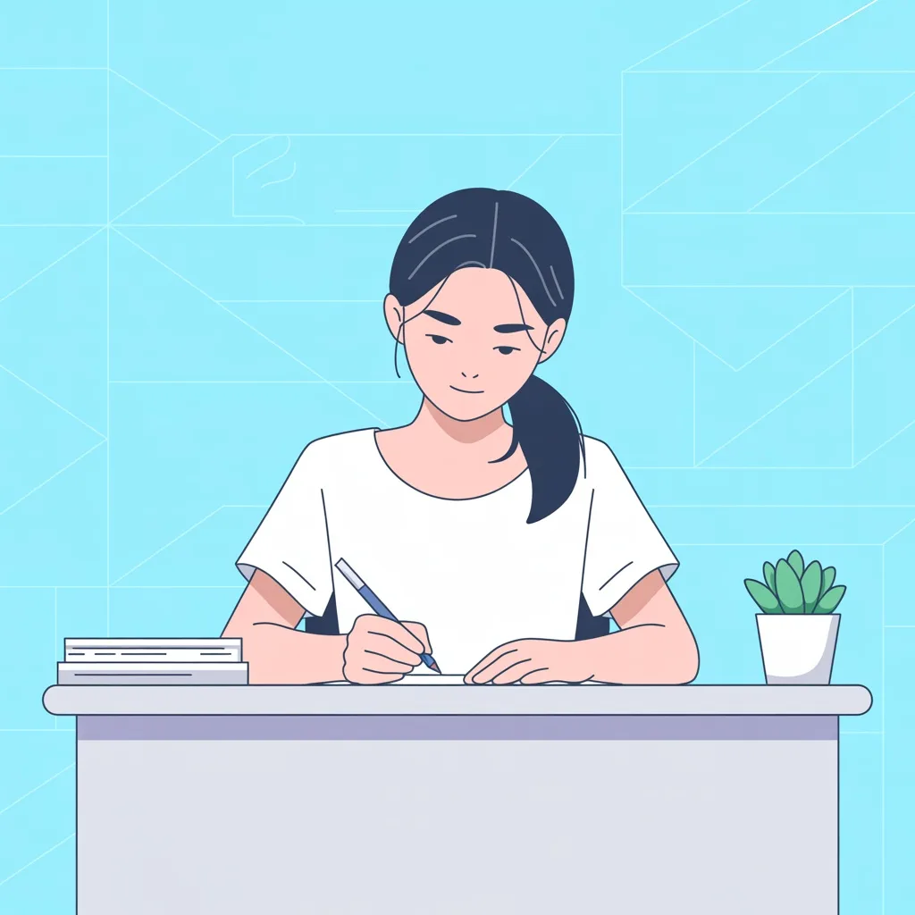 志望理由書を真剣に書く日本人学生のイラスト