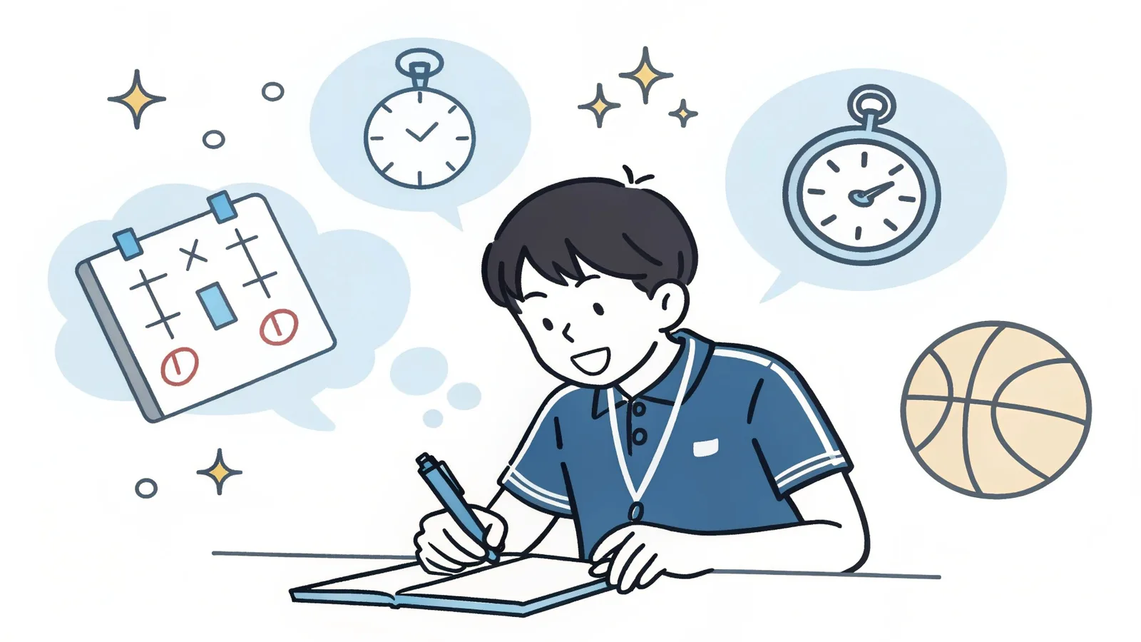 情熱的に志望理由書を執筆する学生のイラスト