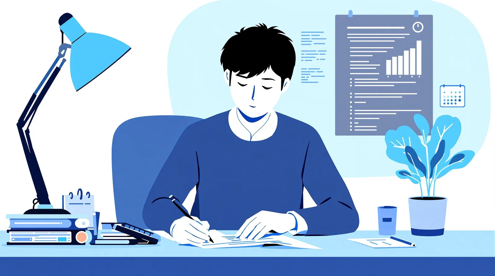 出願書類を確認する学生のイラスト