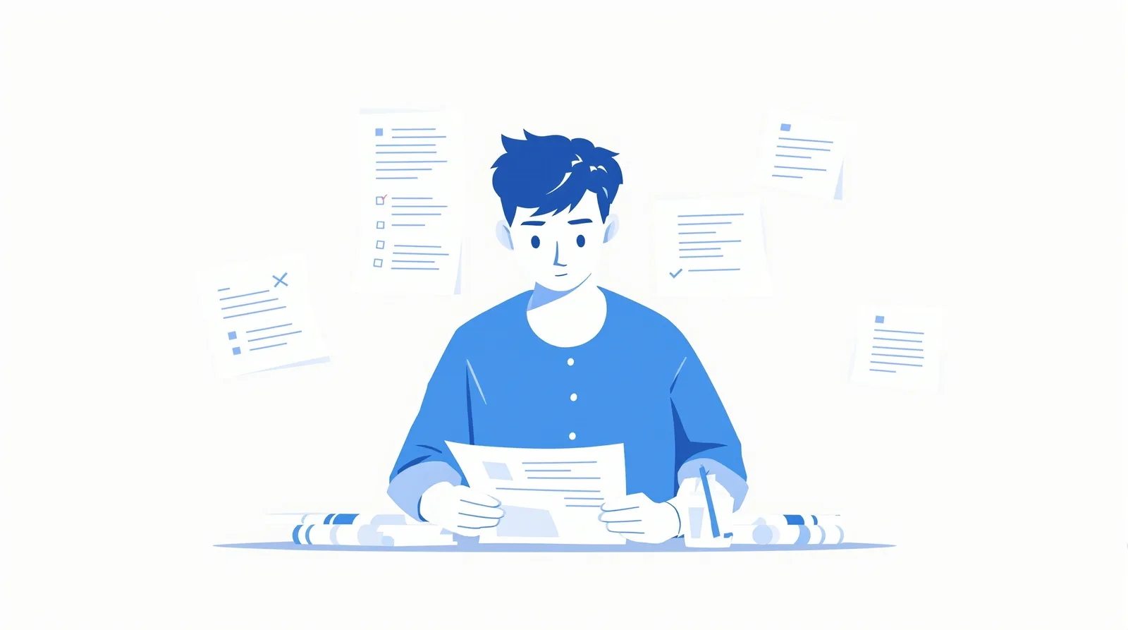 構成を考える学生のイラスト