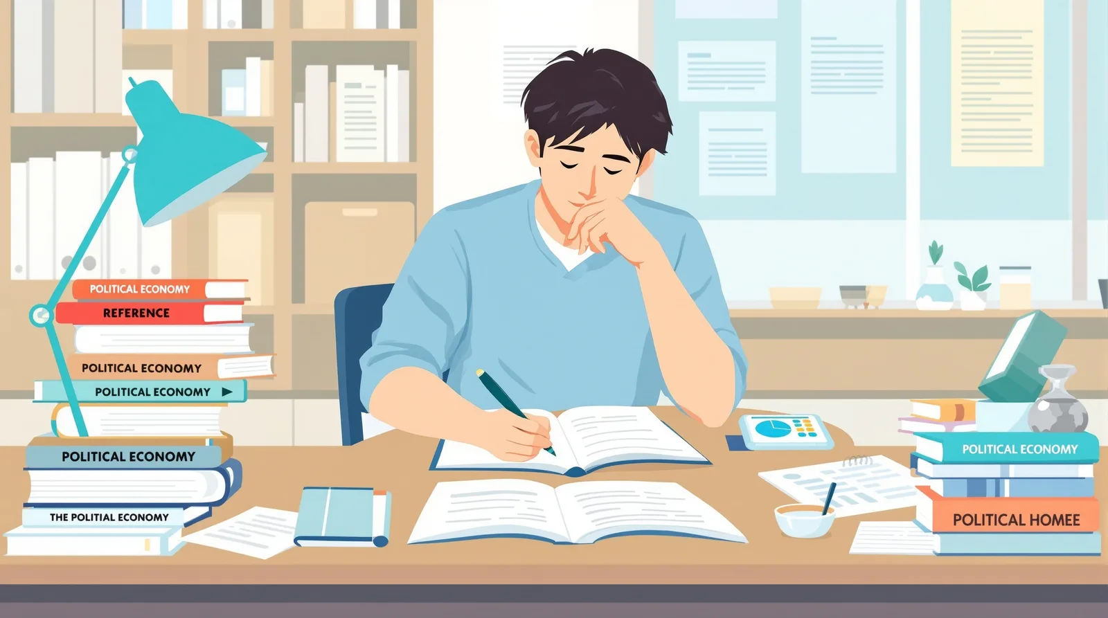 自己分析と大学研究を行う高校生のイラスト
